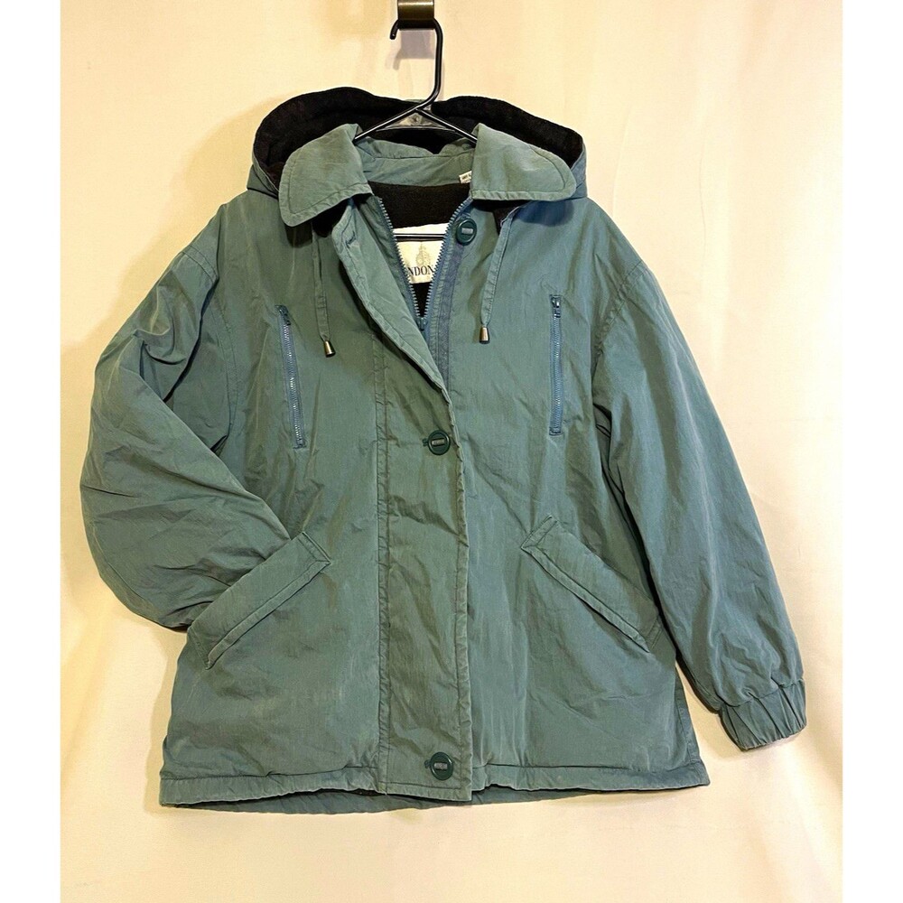 London Fog Women's Blue Hooded Lined Jacket S Zip/Button Front Long Sleeve